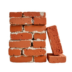 Detailed Close-Up of Red Clay Bricks with Texture and Mortar for Construction Background or Design Use