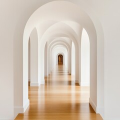 Fototapeta premium White Arched Hallway Elegant Interior with Wood Floor, architecture ,design