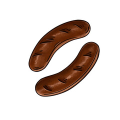 Two brown Bavarian sausages - illustration for craft label or Oktoberfest design