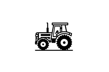 Obraz premium White line art tractor on black background.