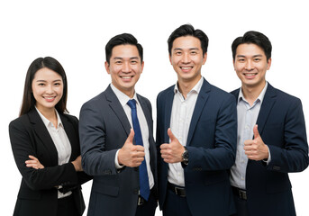 Four business professionals giving thumbs up isolated on transparent background