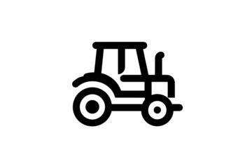 White line art tractor icon on black background