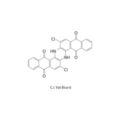 C.I. Vat Blue 6 skeletal structure. Anthraquinone dye derivative compound schematic illustration. Simple diagram, chemical formula.