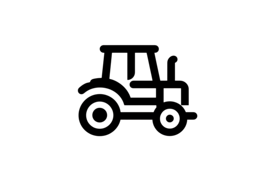 White line art tractor icon on black background