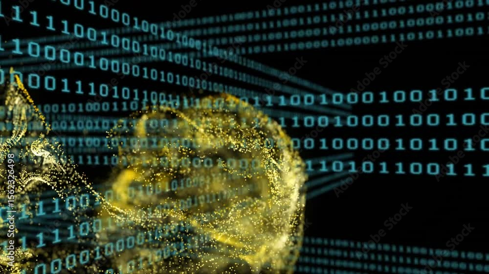 Poster binary grid receding causing gold mass forming splitting into masses showing data exchange drifting