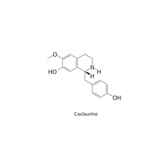 Coclaurine skeletal structure. Benzylisoquinoline alkaloid compound schematic illustration. Simple diagram, chemical formula.