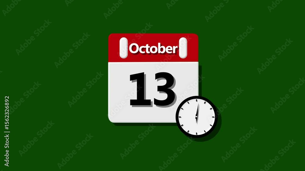 Poster october month 13 date calendar icon animation. analog calendar design month concept animation calend