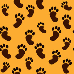 Repeating footprints in sand silhouette pattern