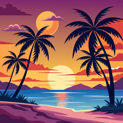 tropical sunset with palm trees