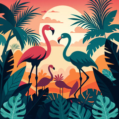 seamless pattern with flamingos