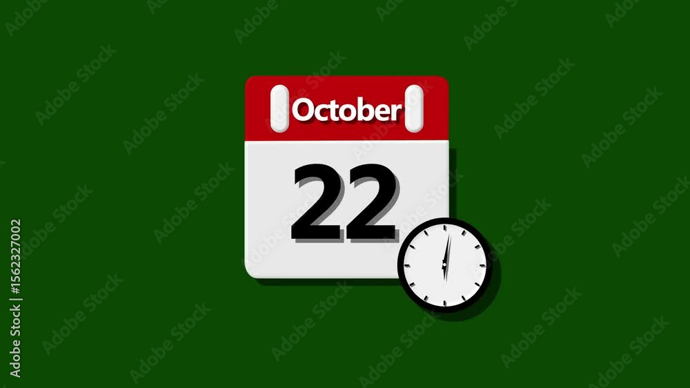 Poster october month 22 date calendar icon animation. calendar simple icon animation date change time month