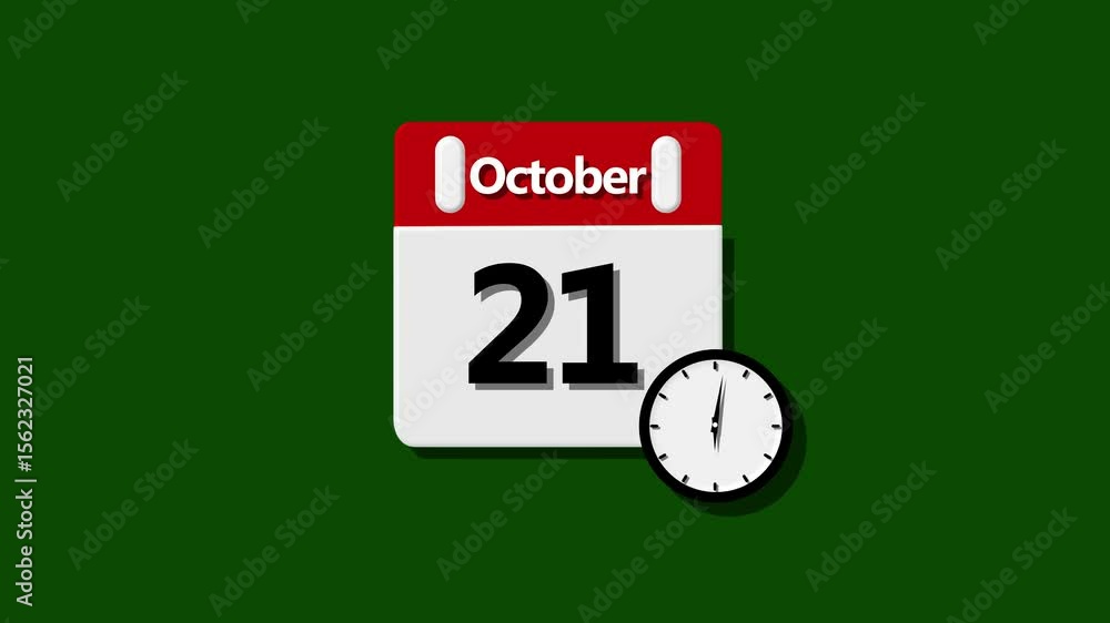 Poster october month 21 date calendar icon animation. analog calendar design month concept animation calend