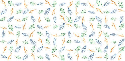 Seamless floral pattern with a subtle textile-inspired texture, combining soft botanical elements with a natural woven feel. Features hand-drawn flowers and organic leaves arranged