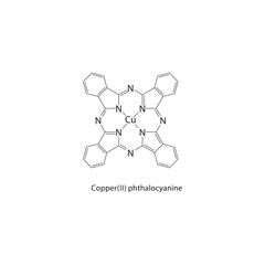 Copper(II) phthalocyanine skeletal structure. Pigment compound schematic illustration. Simple diagram, chemical formula.
