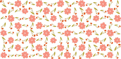 Seamless floral pattern with a subtle textile-inspired texture, combining soft botanical elements with a natural woven feel. Features hand-drawn flowers and organic leaves arranged