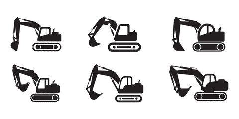 set of silhouette construction excavator icon vector illustration isolated on a white background