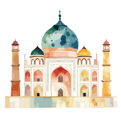 watercolor illustration of Taj Mahal clipart isolated