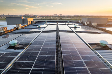 aerial view solar power station on rooftop