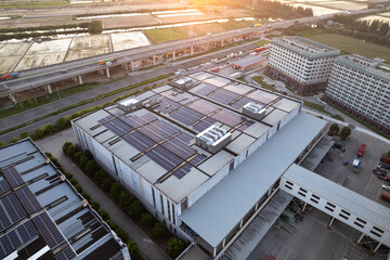 aerial view solar power station on rooftop