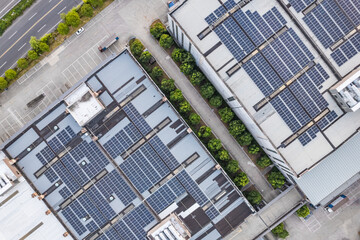 aerial view solar power station on rooftop