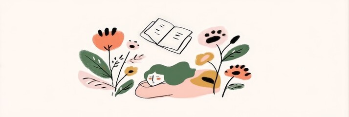 Cozy reading scene with plants and smiling figure