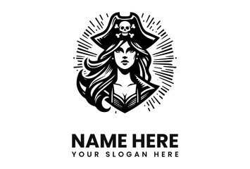 Illustration of a woman wearing a pirate hat with a skull, surrounded by radiating lines.