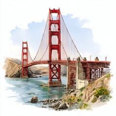 Golden Gate Bridge PNG | Landmark Architectural Illustration with Transparent Background | San Francisco Icon Clipart