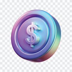 3D Metallic Pastel Dollar Coin Icon | Soft-Tone Currency, Finance Token Symbol