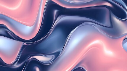 Abstract wavy background with metallic pink and blue hues, smooth and shiny texture design