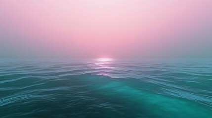 Serene ocean view with gentle waves and soft pink sky at sunset, seascape background