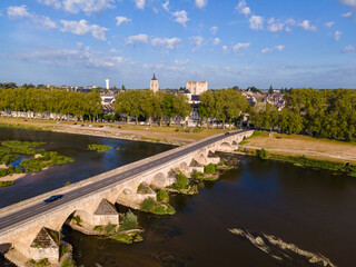 Historic View of the Medieval Bridge Spanning the Loire River in Beaugency, France