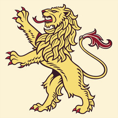 Cartoon happy lion isolated on white and color background	