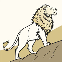 Cartoon happy lion isolated on white and color background	