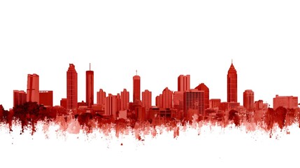 Atlanta Georgia Skyline in Red | 4K PNG Isolated on Transparent Background | Modern City Silhouette for Design & Branding