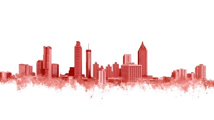 Atlanta Georgia Skyline in Red | 4K PNG Isolated on Transparent Background | Modern City Silhouette for Design & Branding