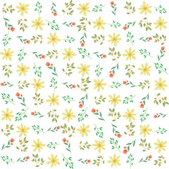 Seamless floral pattern with a subtle textile-inspired texture, combining soft botanical elements with a natural woven feel. Features hand-drawn flowers and organic leaves arranged