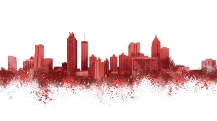 Atlanta, Georgia Skyline in Red | 4K PNG Isolated on Transparent Background | Modern City Silhouette for Graphic Design & Branding