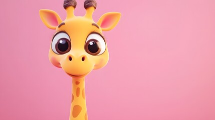 Obraz premium 3D render of a cute, cartoon giraffe with big eyes and a playful expression.