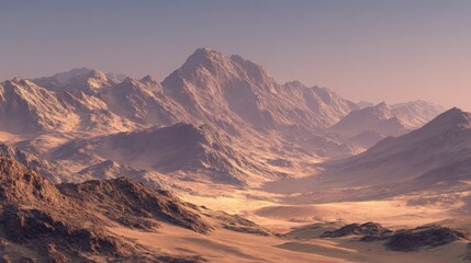 A computer generated desert scene with mountains in the background