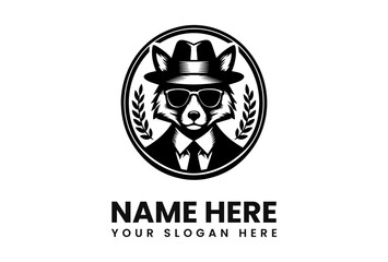 Stylish fox wearing a fedora and sunglasses, logo design.