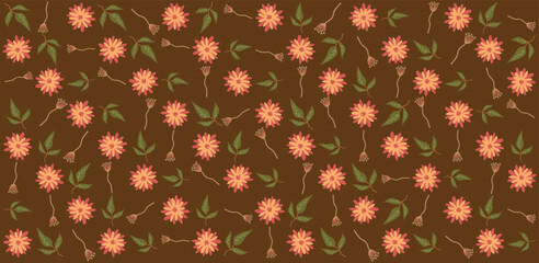 Seamless floral pattern with a subtle textile-inspired texture, combining soft botanical elements with a natural woven feel. Features hand-drawn flowers and organic leaves arranged