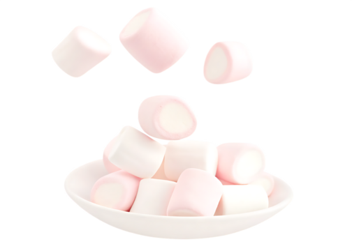 pink and white marshmallows falling playfully swee isolated on white background  PNG, ai generated