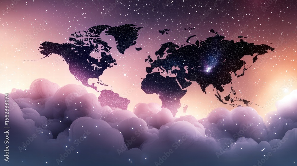 Aufkleber digital tech inspired world map a world map with digital overlays and augmented reality elements, re