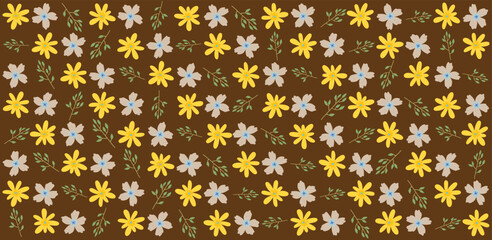 Stylish vector pattern with tropical floral elements blooms leaves. Great for modern fabric, surface design, and wrapping paper.

