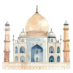 watercolor illustration of Taj Mahal clipart isolated