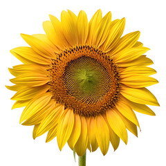 Bright yellow sunflower with detailed petals and center isolated on transparent background
