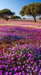 Blooming carpets of purple flowers in Namaqualand, South Africa