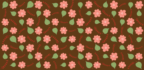 Seamless floral pattern with a subtle textile-inspired texture, combining soft botanical elements with a natural woven feel. Features hand-drawn flowers and organic leaves arranged