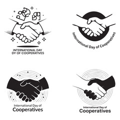 Fototapeta premium Four Black and White Handshake Designs International Day of Cooperatives monochrome
