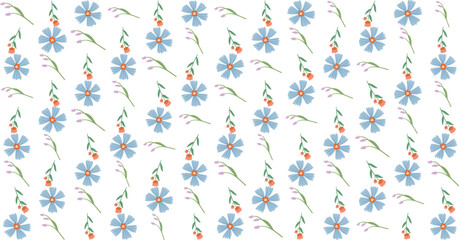 Seamless floral pattern with a subtle textile-inspired texture, combining soft botanical elements with a natural woven feel. Features hand-drawn flowers and organic leaves arranged